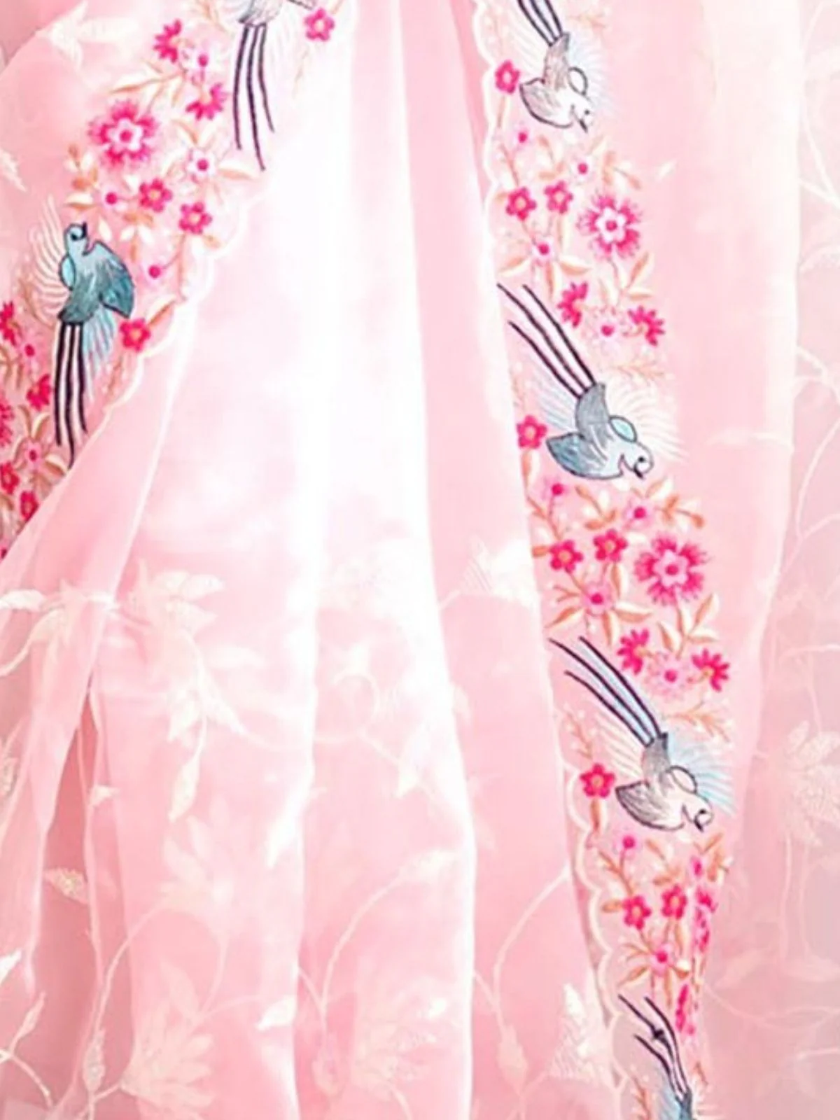 Odette Pink Organza Embroidered Solid Saree For Women - Image 3