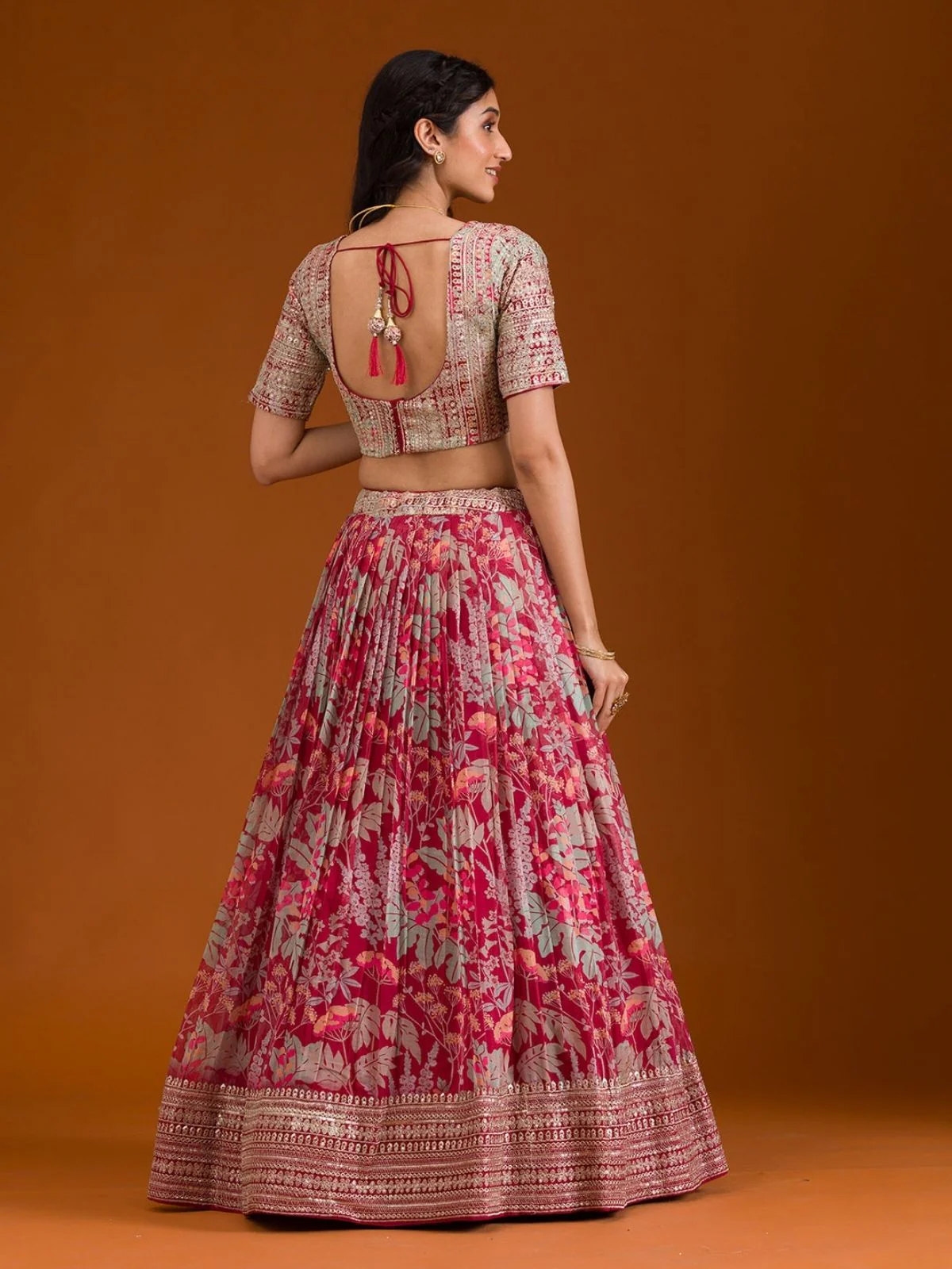 Odette Pink Organza Printed Stitched Lehenga Choli For Women - Image 5