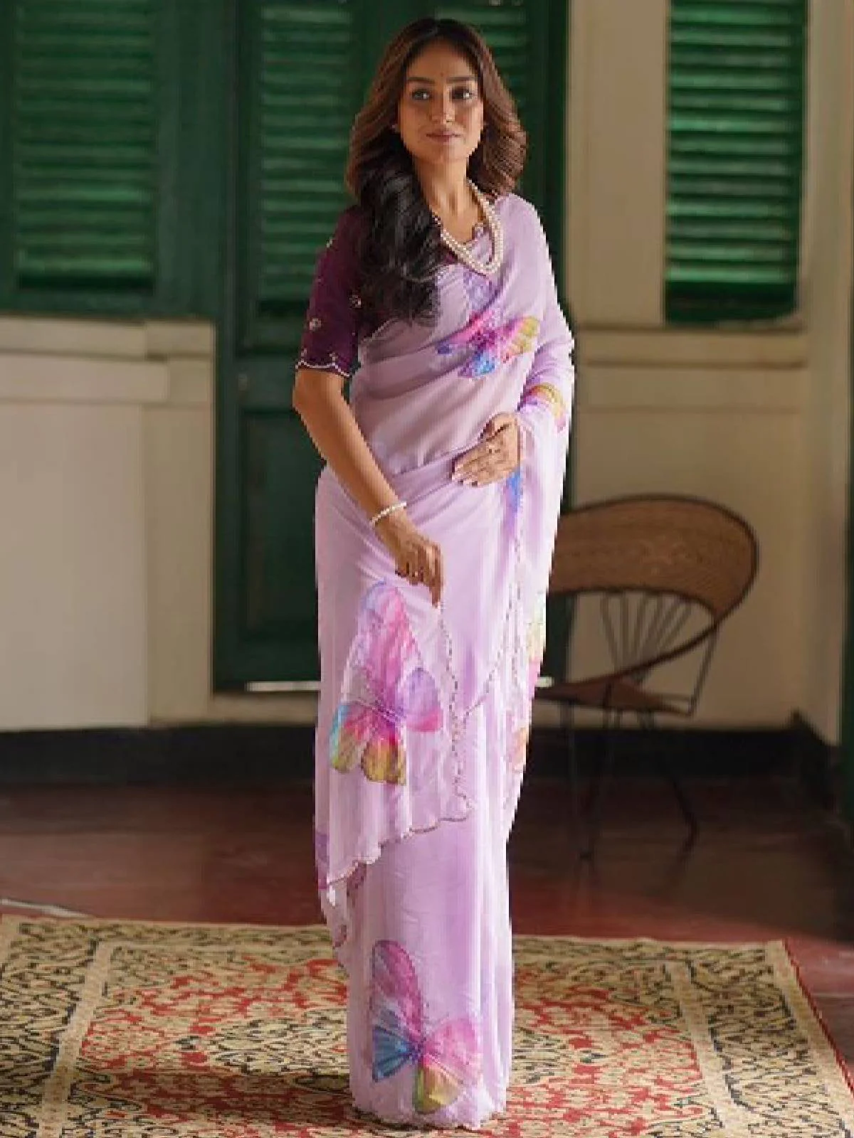 Odette Pink Organza Printed Saree With Unstitched Blouse For Women - Image 2