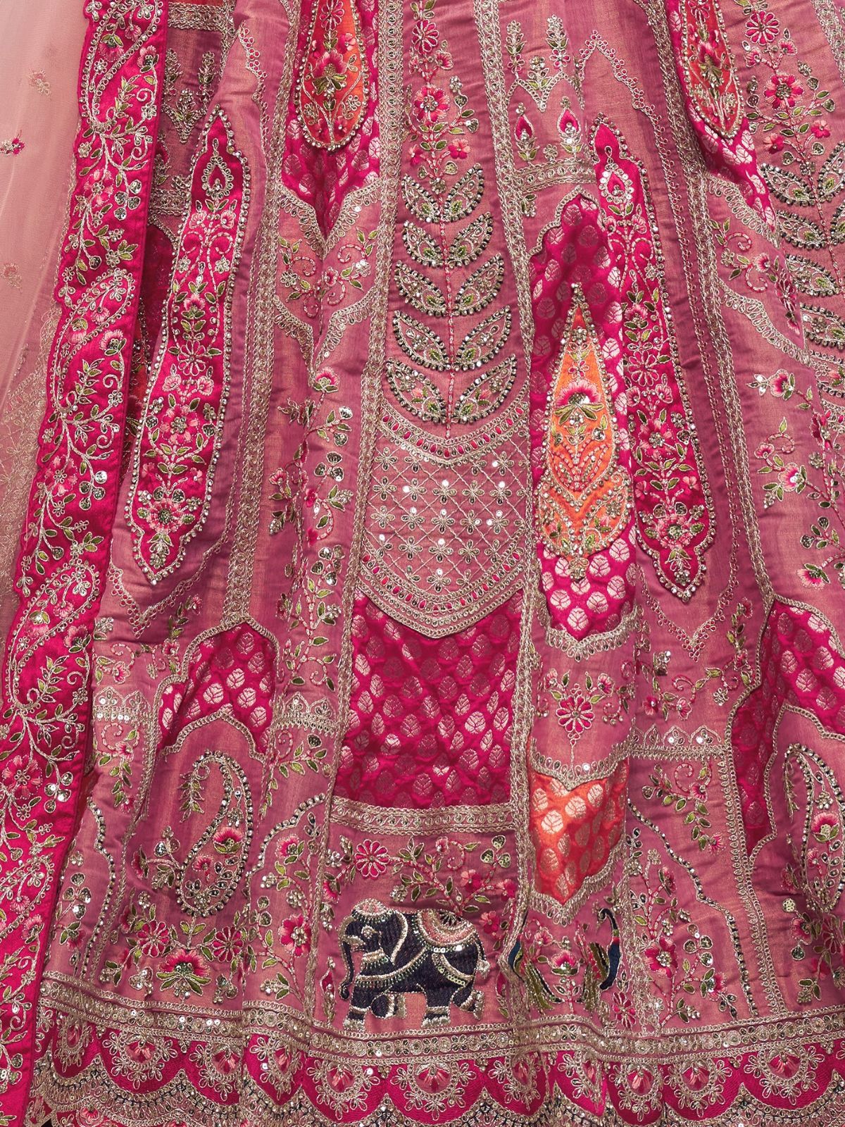 Odette Pink Organza Silk Embroidered Semi Stitched Lehenga With Unstitched Blouse For Women - Image 5