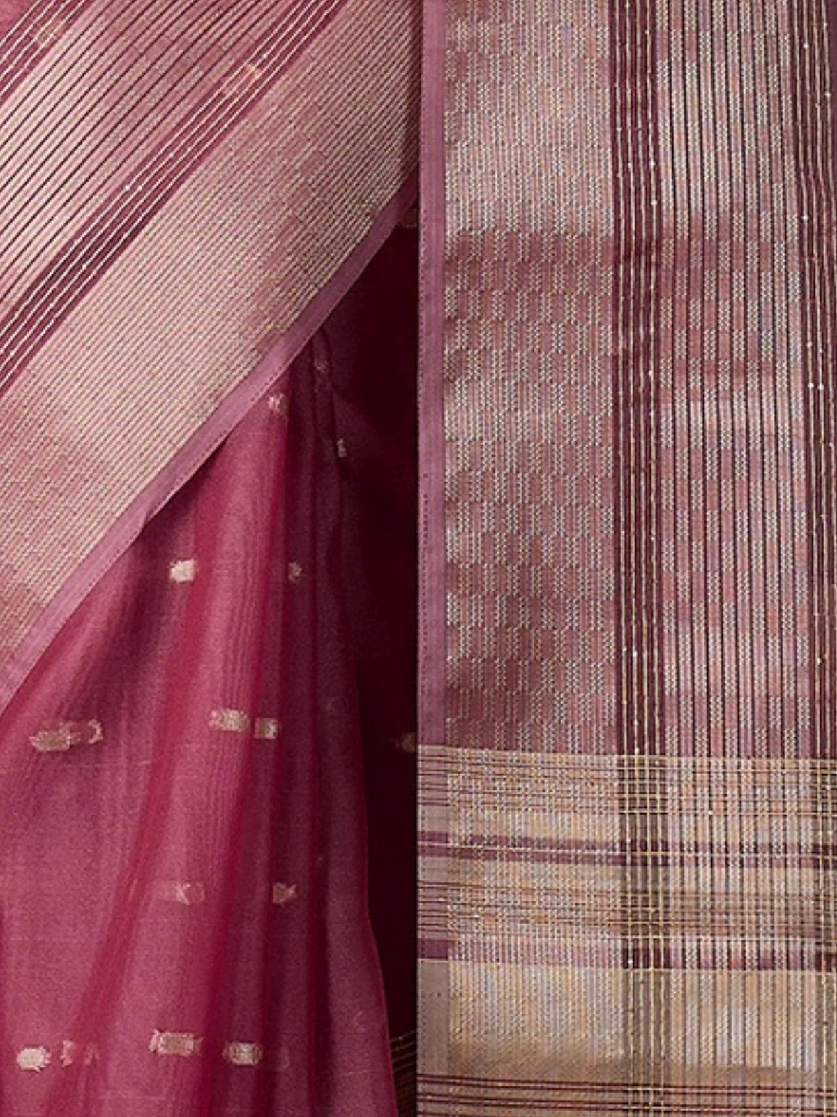 Odette Pink Organza Woven Saree With Unstitched Blouse For Women - Image 6