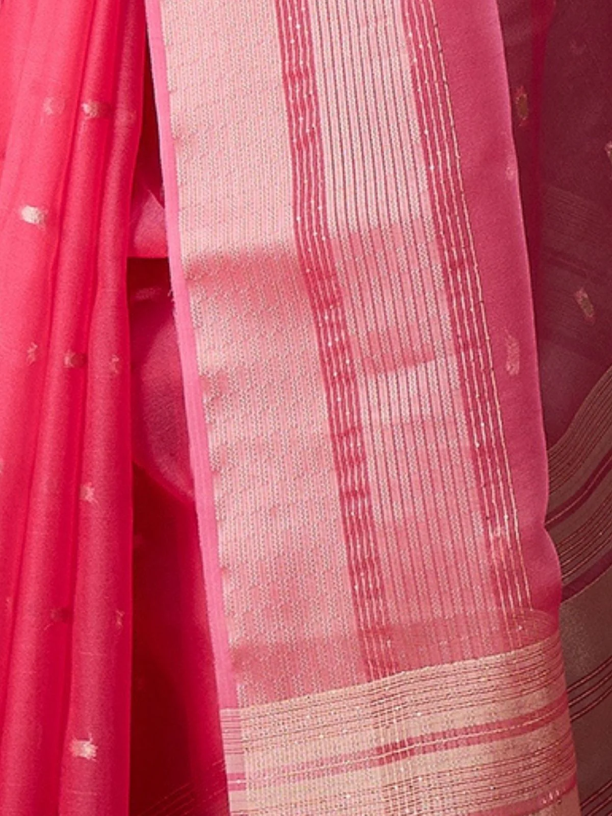 Odette Pink Organza Woven Saree With Unstitched Blouse For Women - Image 6
