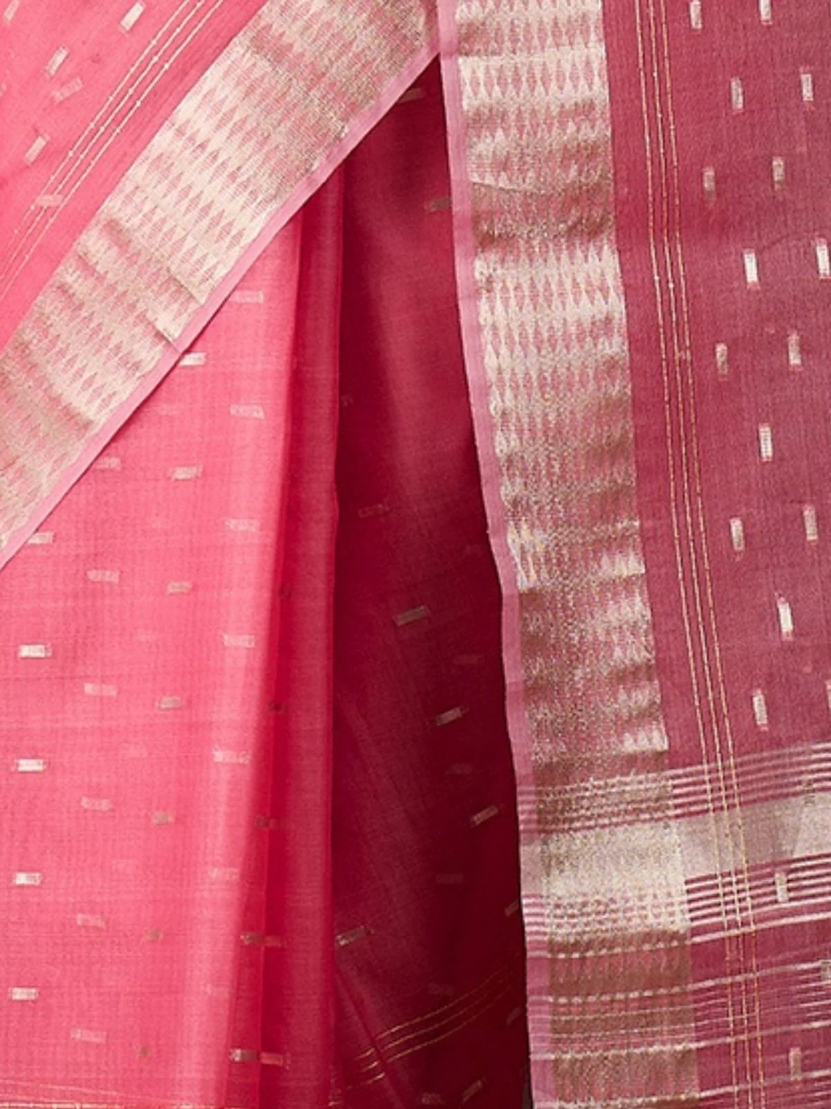 Odette Pink Organza Woven Saree With Unstitched Blouse For Women - Image 6