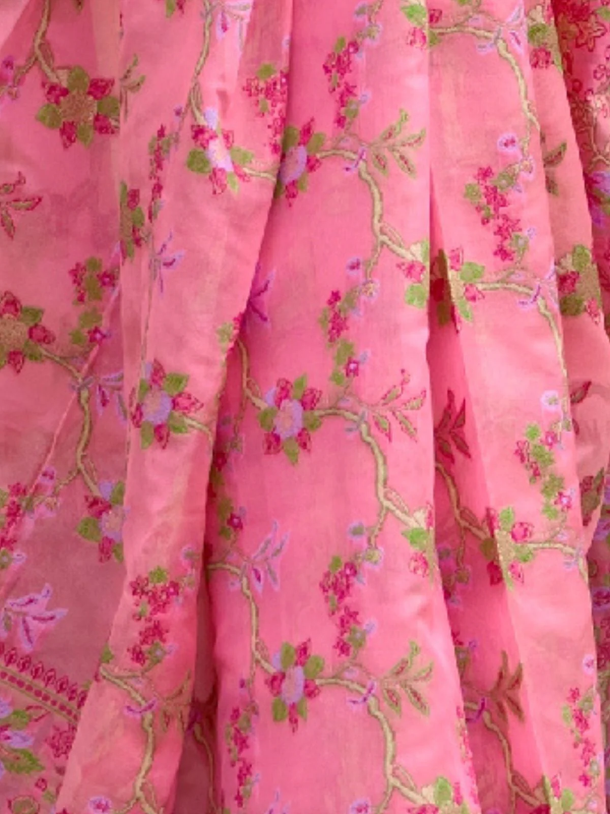 Odette Pink Organza Woven Saree With Unstitched Blouse For Women - Image 3