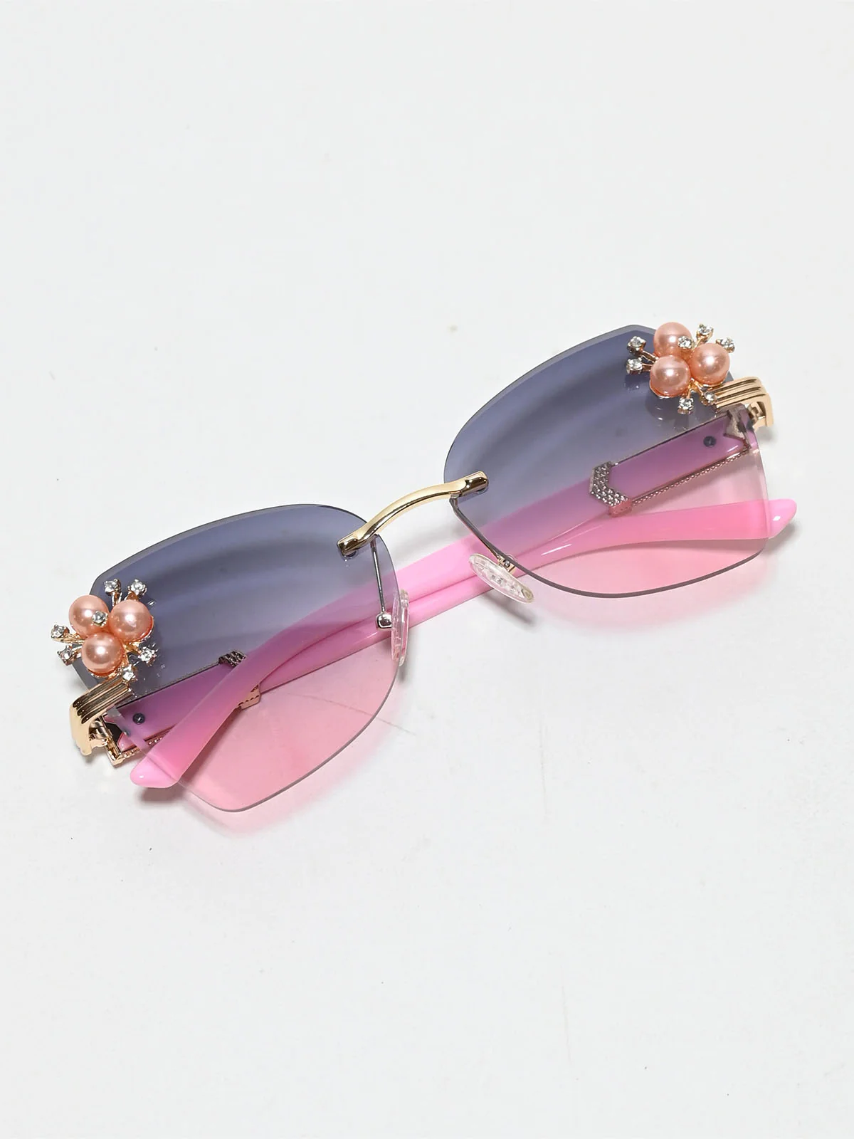 Odette Pink Polycarbonate Embellished Sunglasses For Women - Image 2