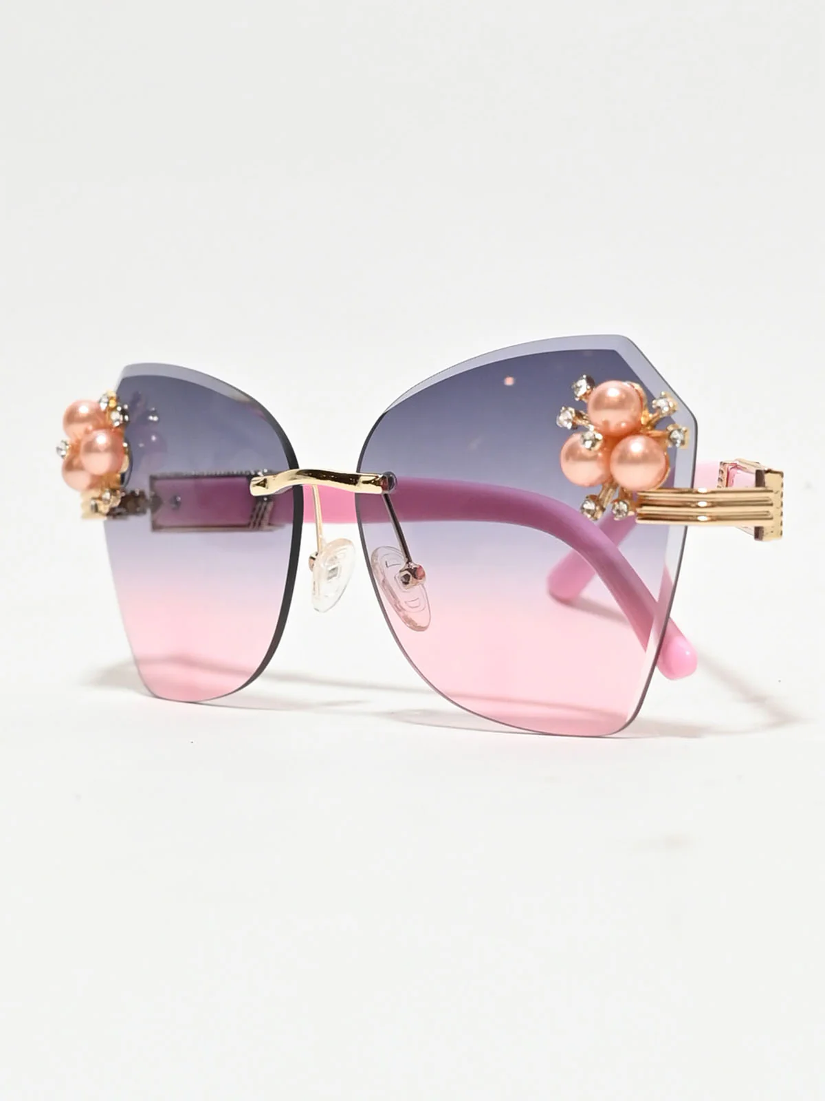 Odette Pink Polycarbonate Embellished Sunglasses For Women - Image 4
