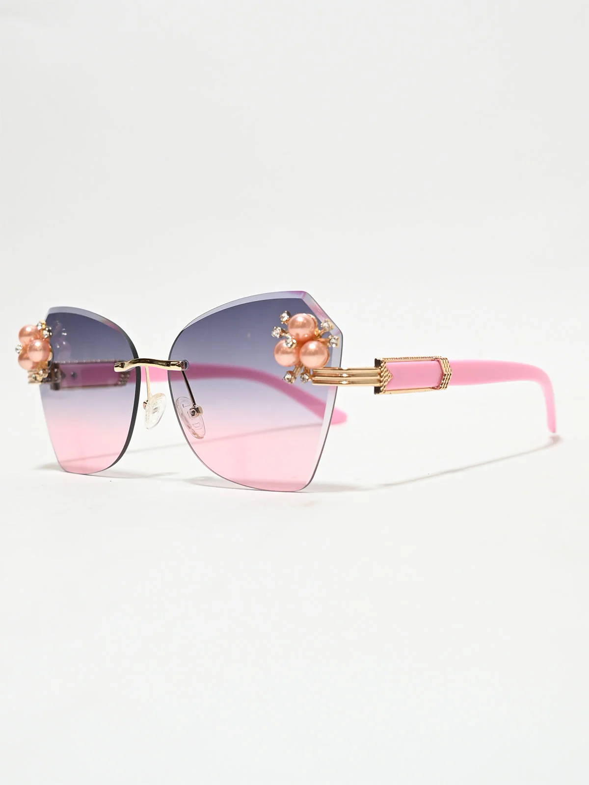 Odette Pink Polycarbonate Embellished Sunglasses For Women - Image 5