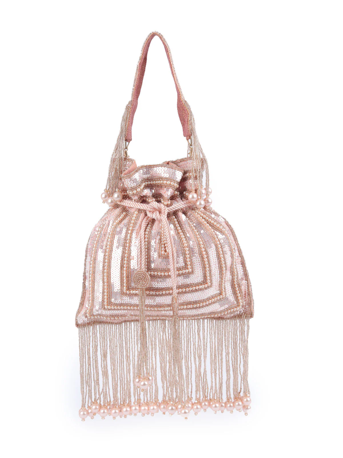 Odette Pink Polyester Embellished Potli For Women - Image 5