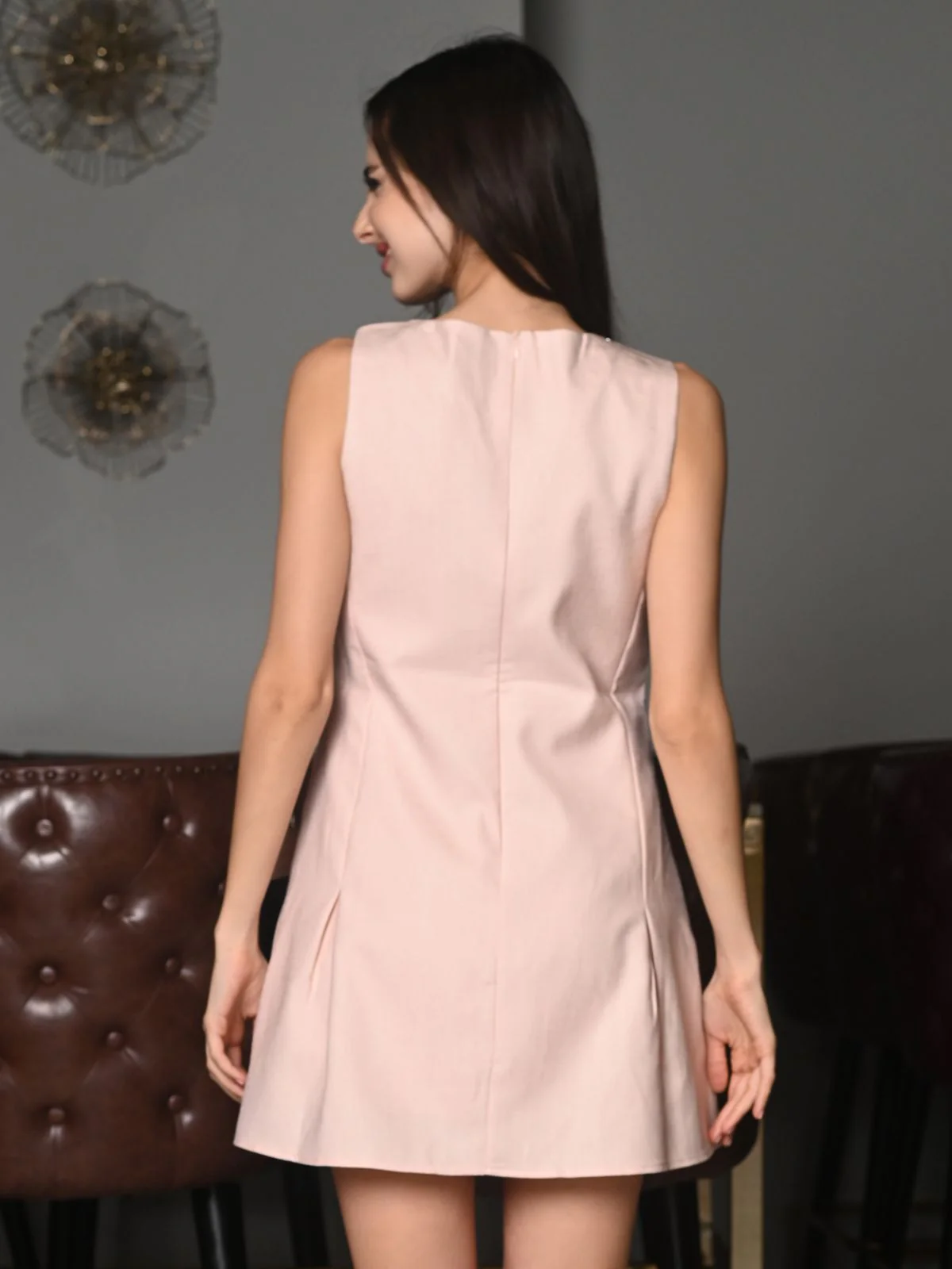 Odette Pink Polyester Suede Embellished Dress for Women - Image 5