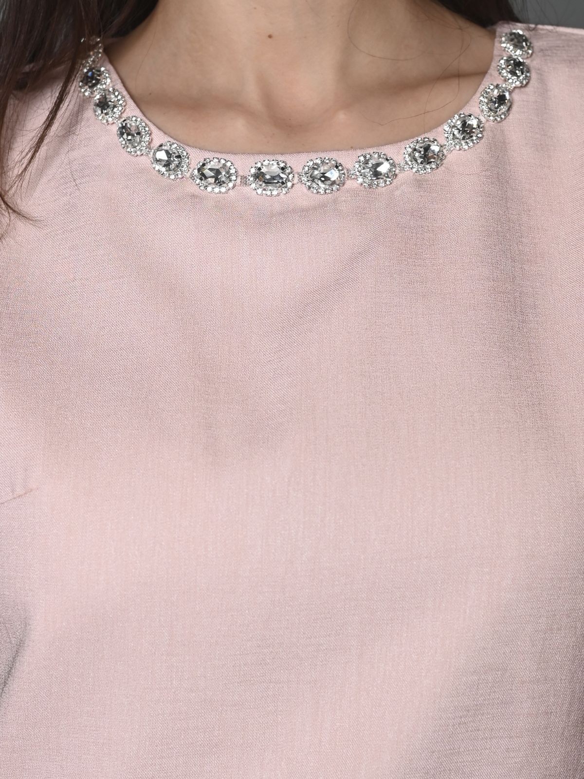 Odette Pink Polyester Suede Embellished Dress for Women - Image 6