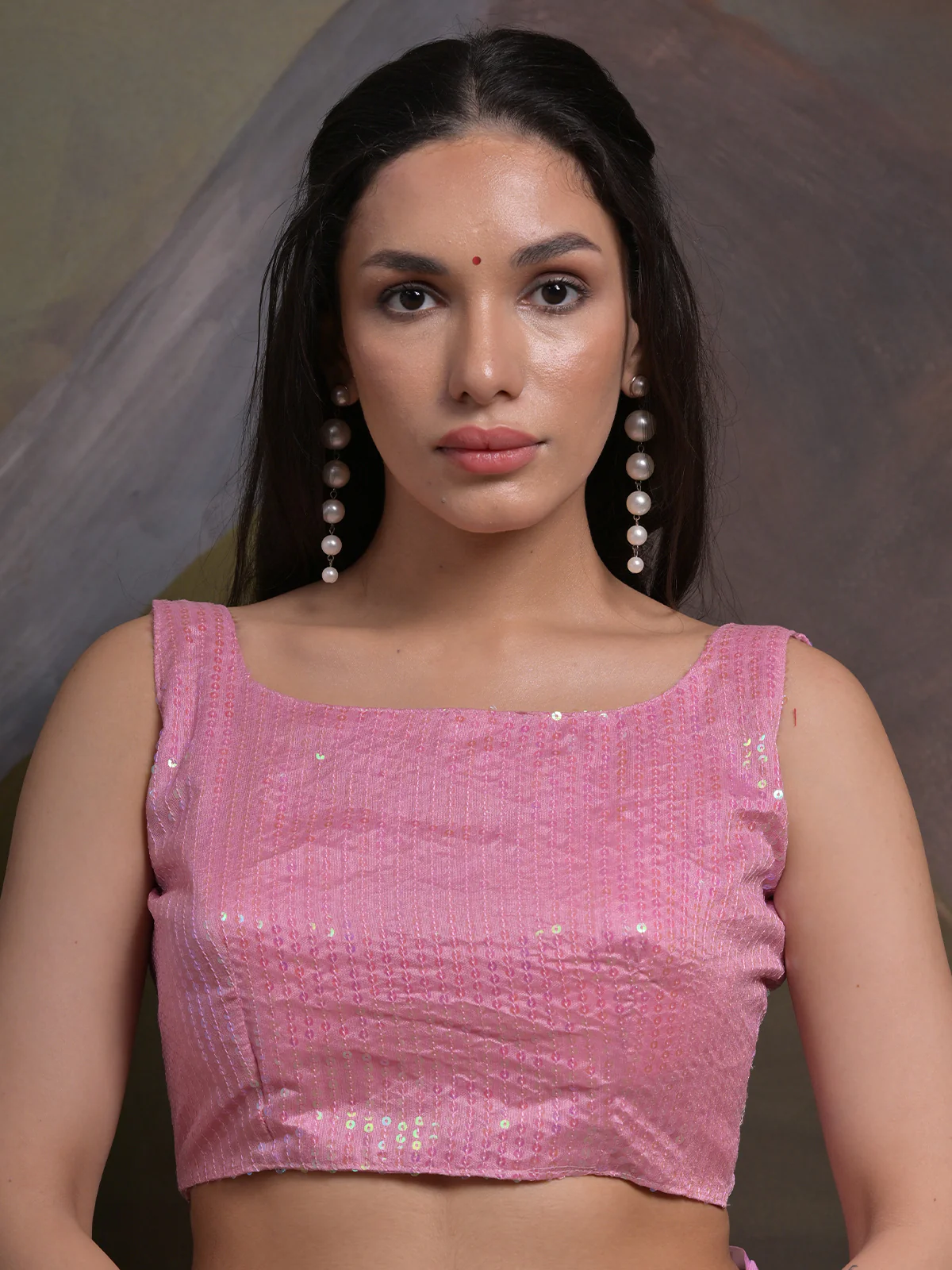 Odette Pink Printed Chiffon Saree With Unstitched Blouse For Women - Image 6