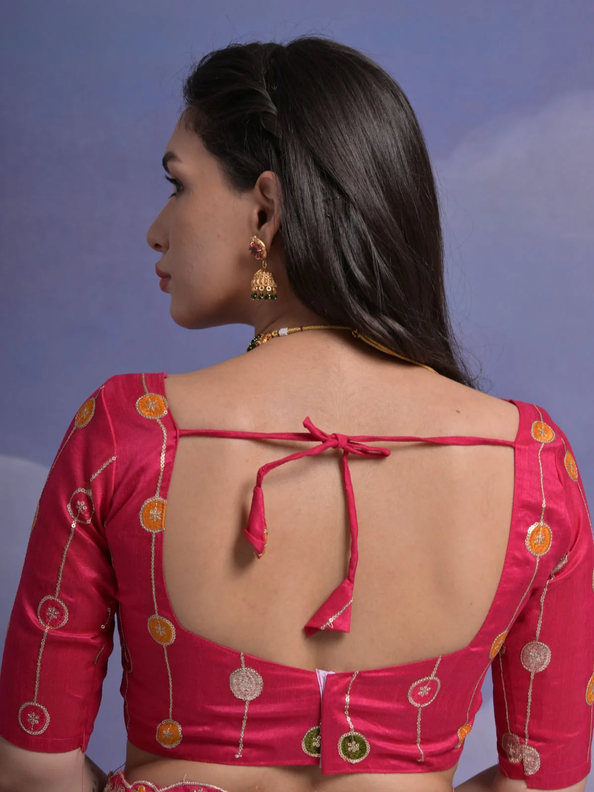 Odette Pink Printed Georgette Saree With Unstitched Blouse For Women - Image 6
