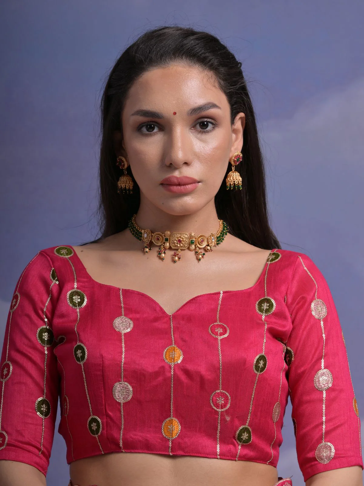 Odette Pink Printed Georgette Saree With Unstitched Blouse For Women - Image 6