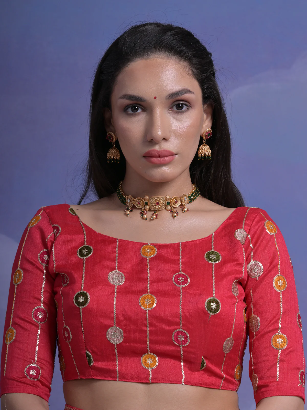Odette Pink Printed Georgette Saree With Unstitched Blouse For Women - Image 6