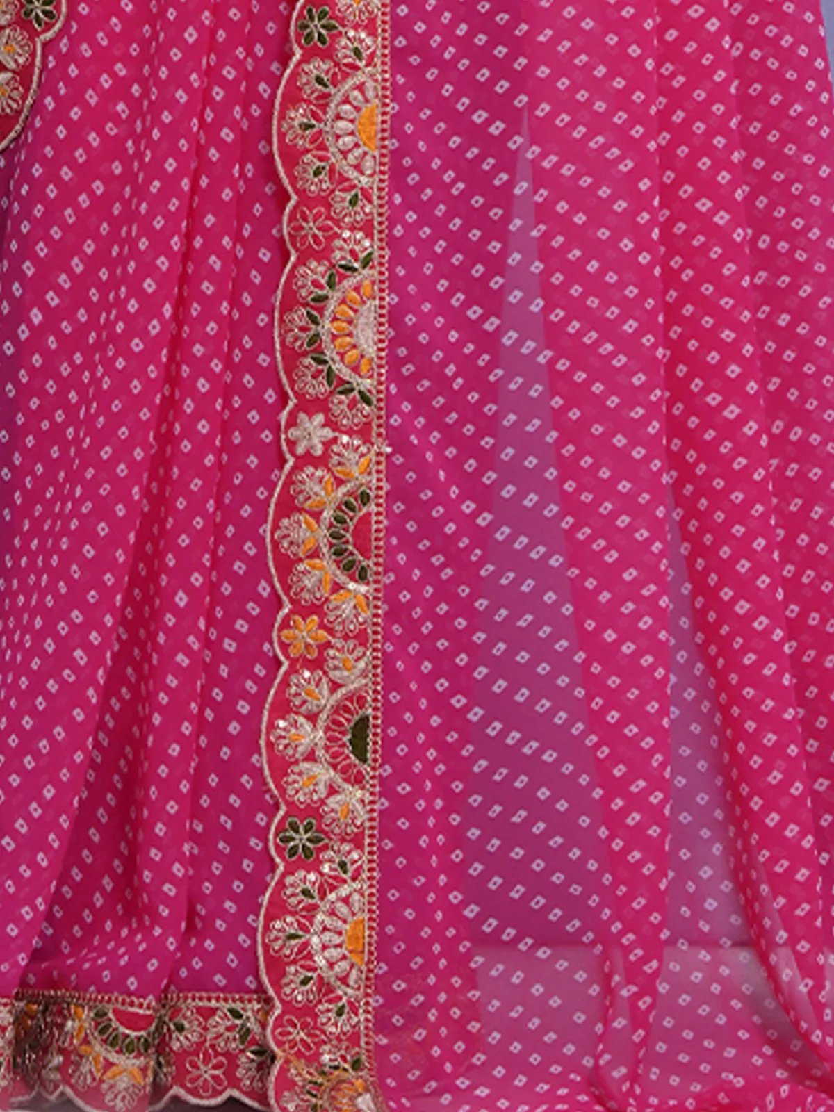 Odette Pink Printed Georgette Saree With Unstitched Blouse For Women - Image 8