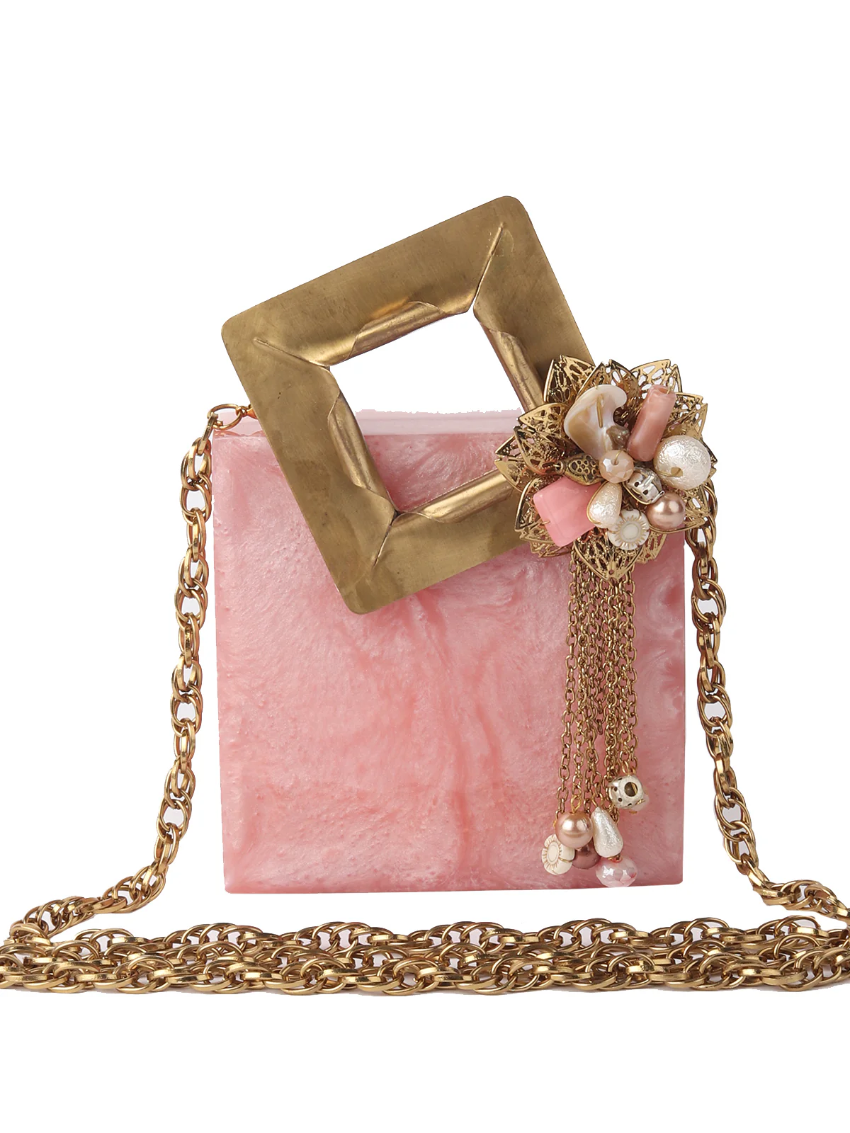 Odette Pink Resin Embellished Clutch For Women - Image 3