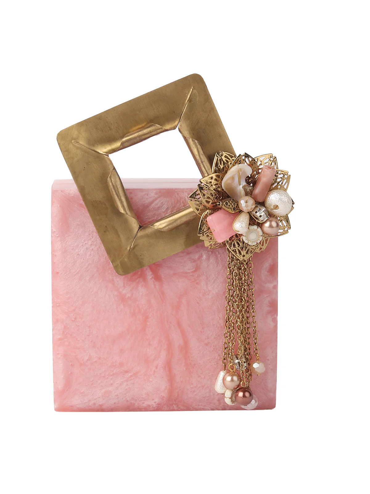 Odette Pink Resin Embellished Clutch For Women - Image 4