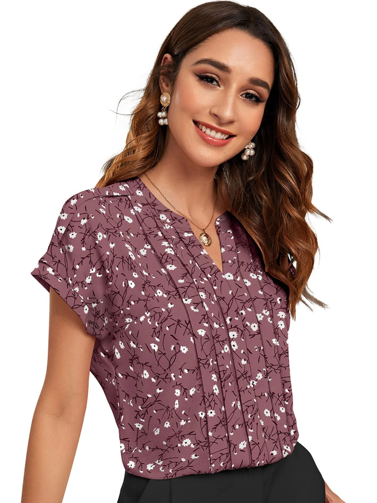 Odette Pink Cotton Blend Printed Top For Women - Image 2