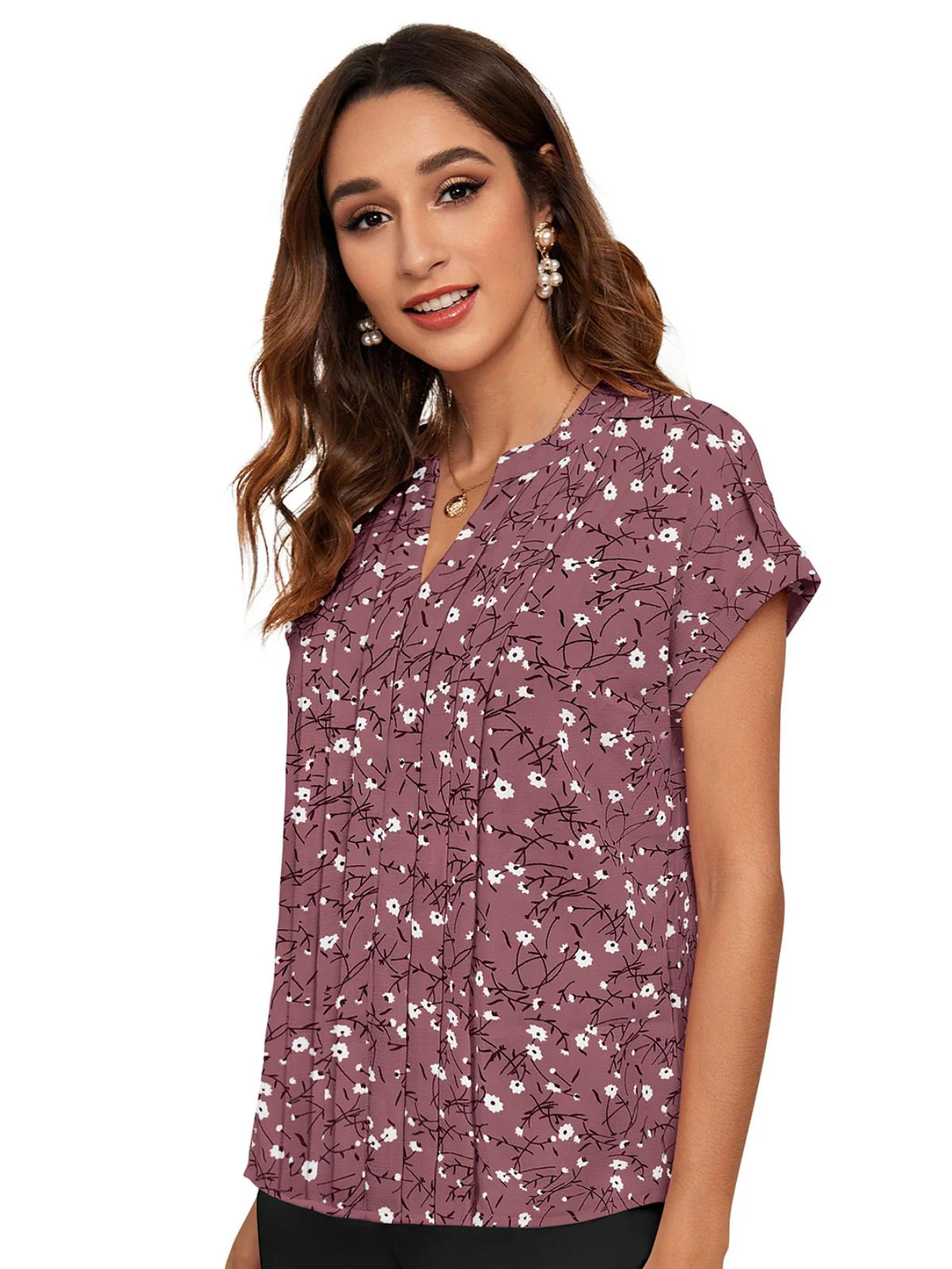 Odette Pink Cotton Blend Printed Top For Women - Image 3