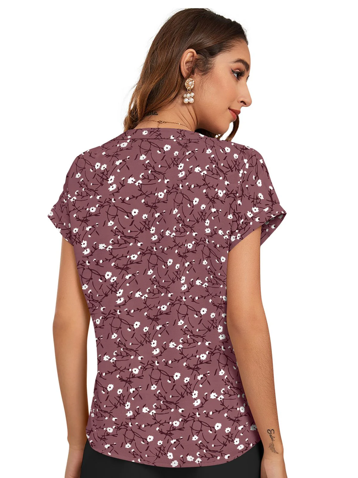 Odette Pink Cotton Blend Printed Top For Women - Image 4