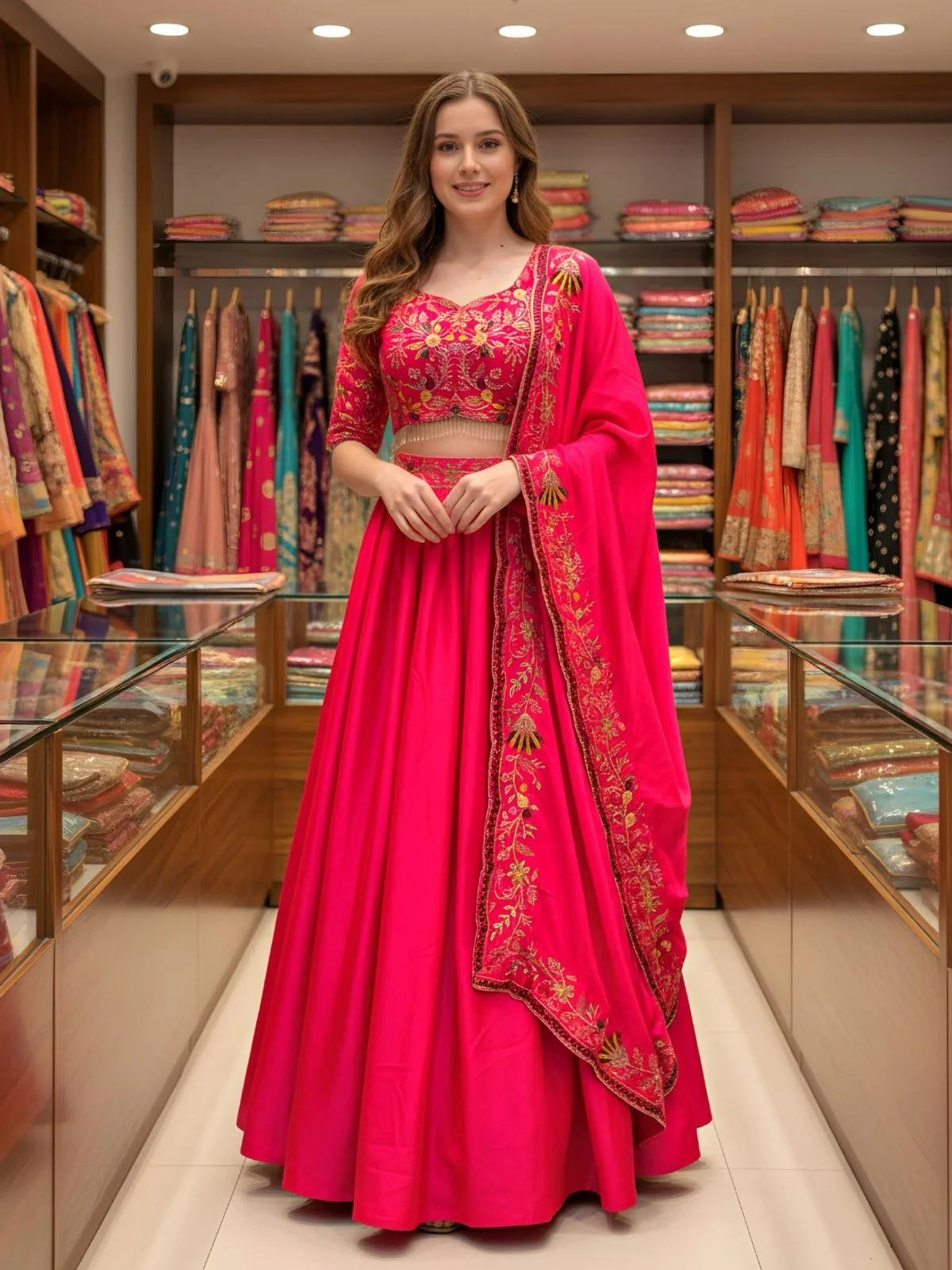 Odette Pink Satin Embellished Semi Stitched Lehenga For Women - Image 2