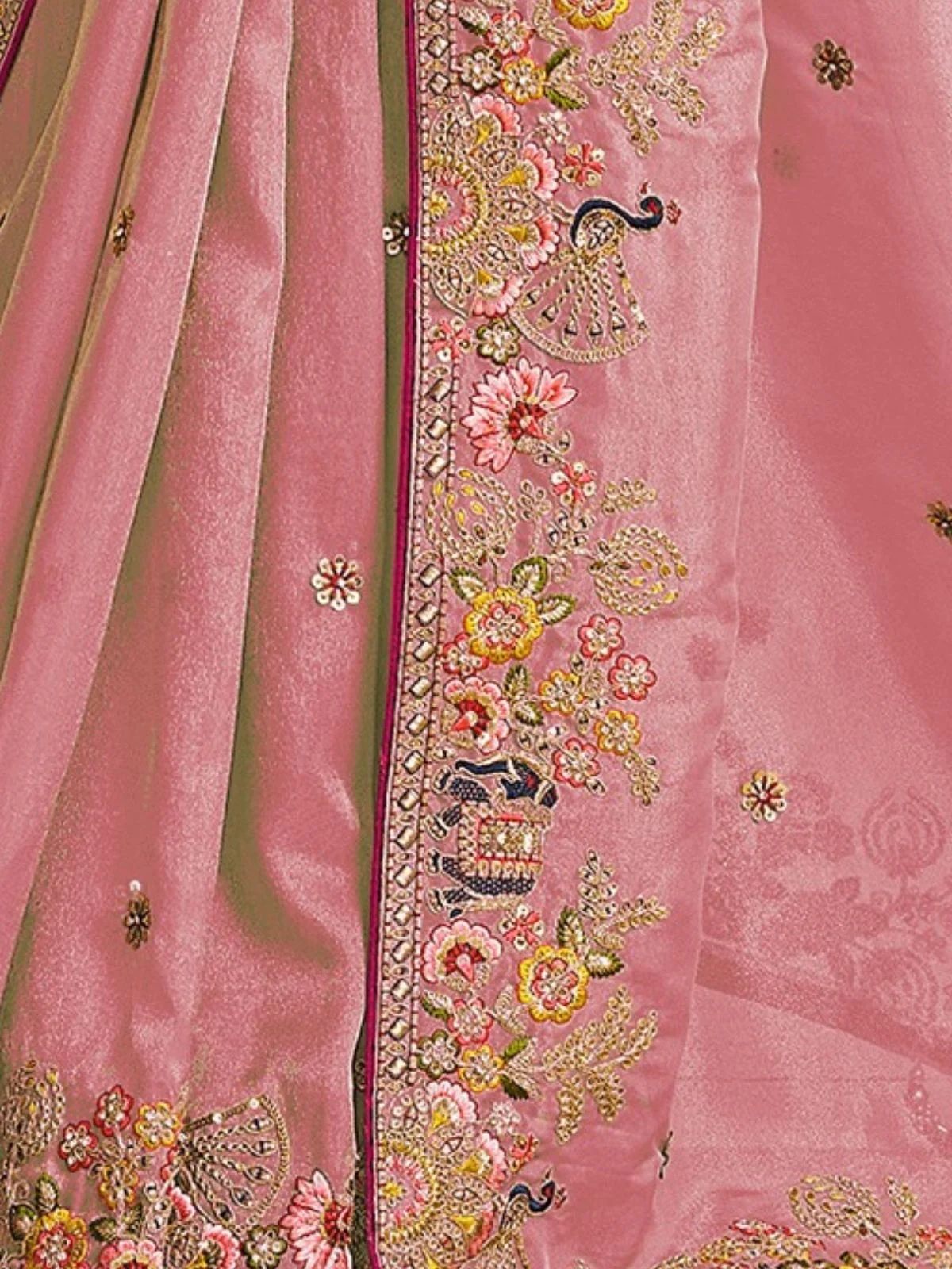 Odette Pink Satin Embroidered Saree For Women - Image 4