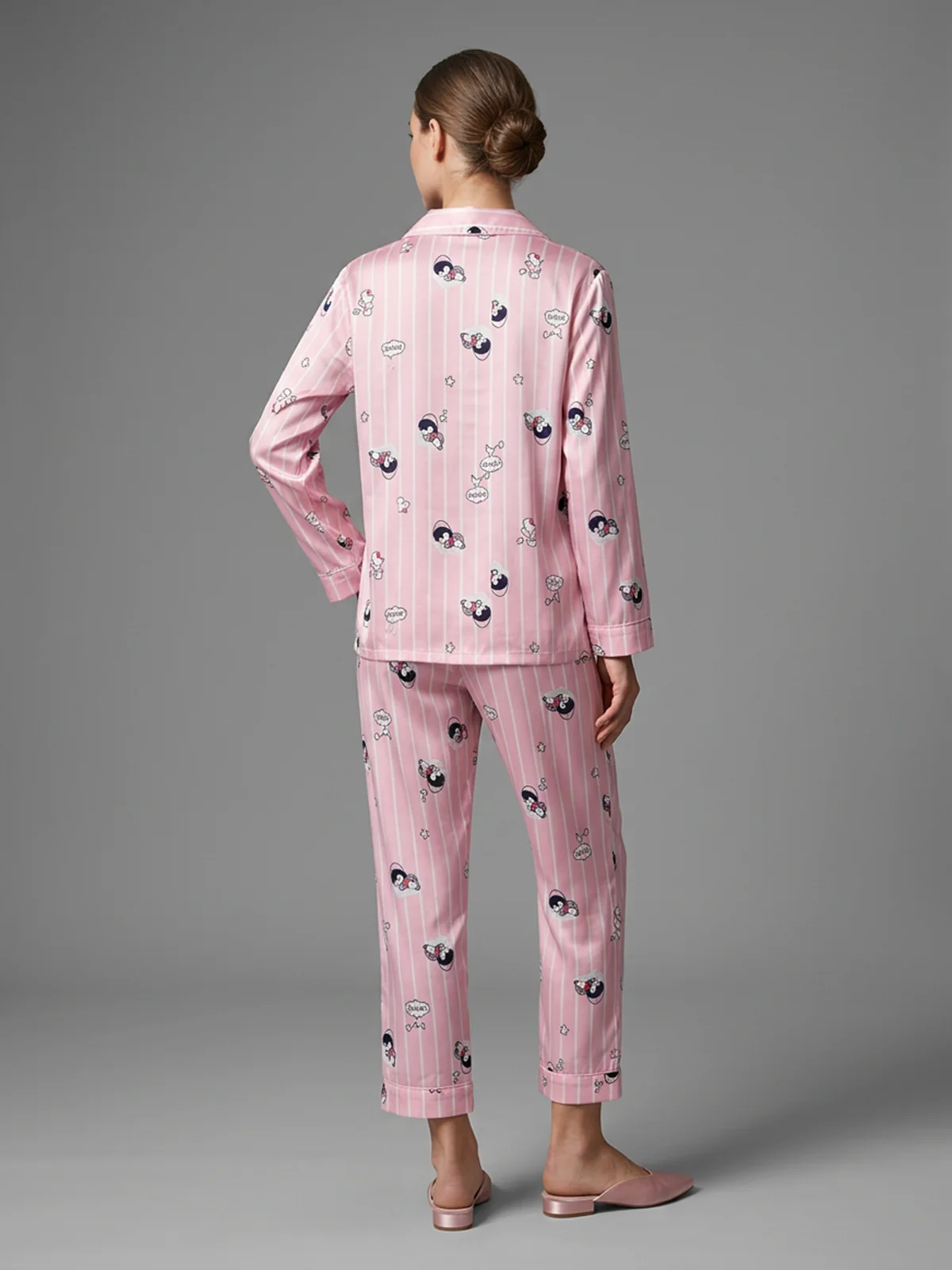 Odette Pink Satin Printed Night Dress For Women - Image 3