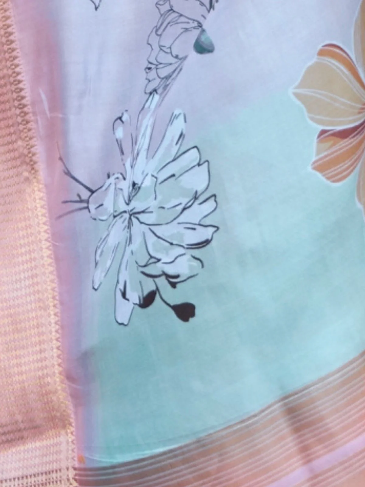 Odette Pink Satin Printed Saree With Unstitched Blouse For Women - Image 3