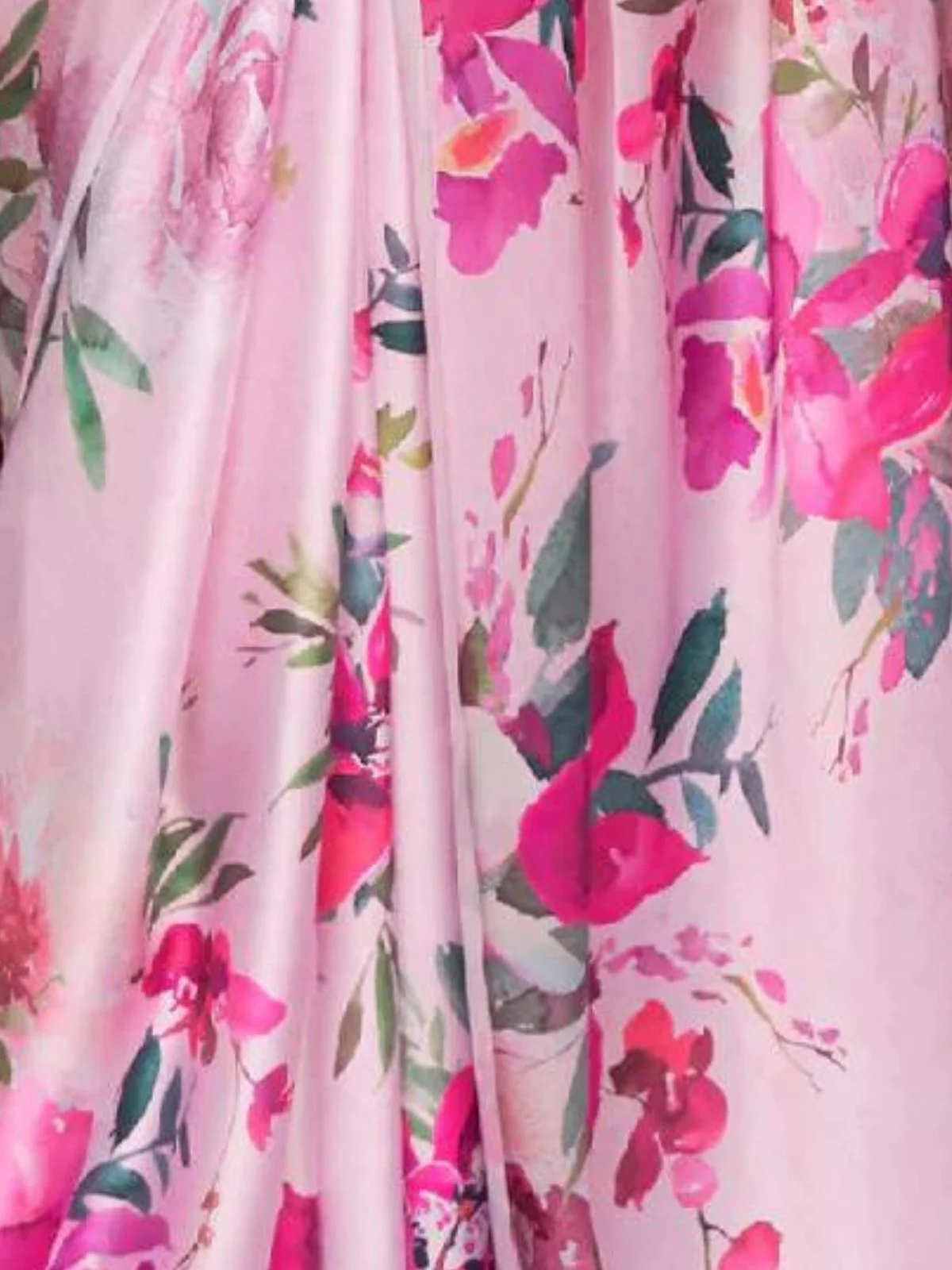 Odette Pink Satin Printed Saree With Unstitched Blouse For Women - Image 3