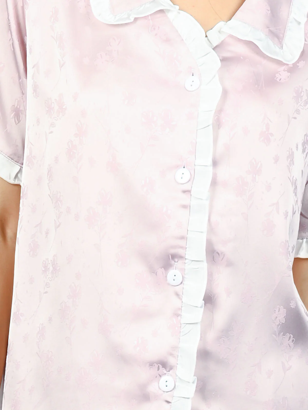 Odette Pink Satin Solid Night Wear Set For Women - Image 5