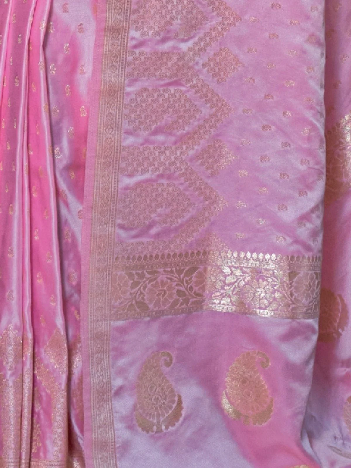 Odette Pink Satin Woven Saree With Unstitched Blouse For Women - Image 3