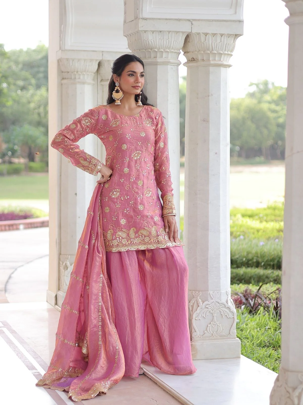 Odette Pink Silk Blend Embellished Kurta Set For Women - Image 3