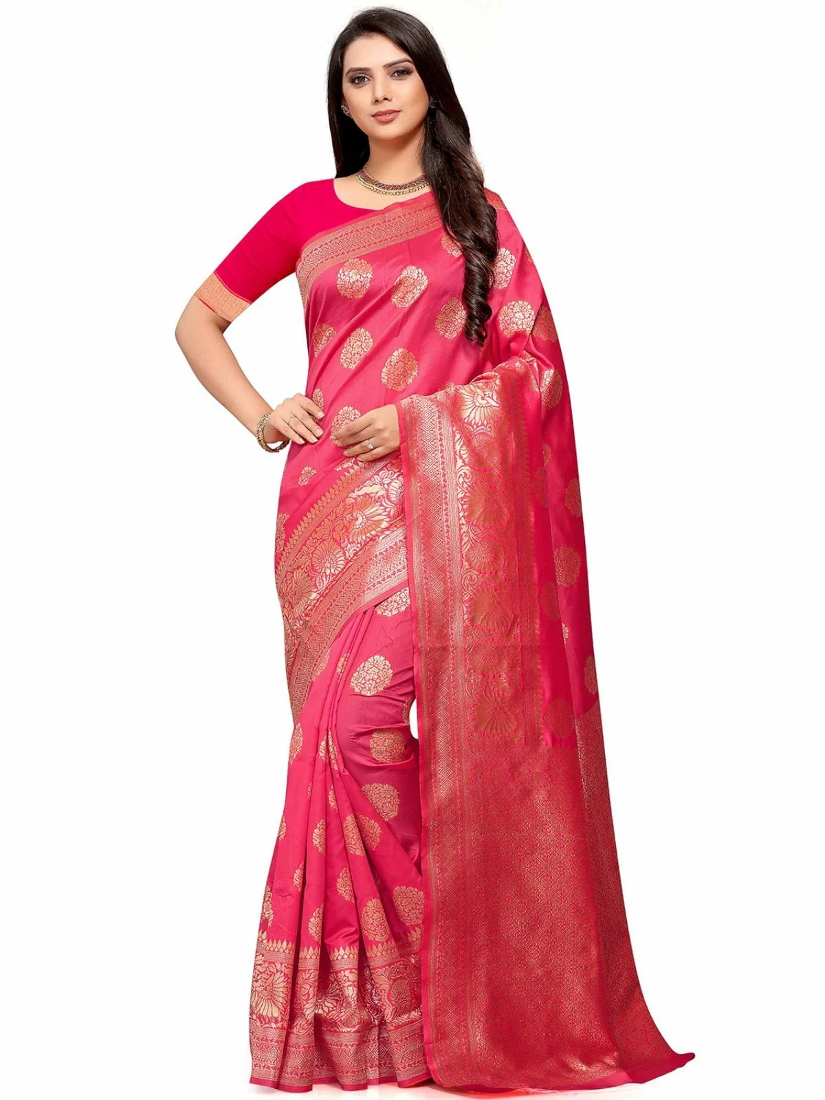 Odette Pink Silk Blend Embellished Saree For Women