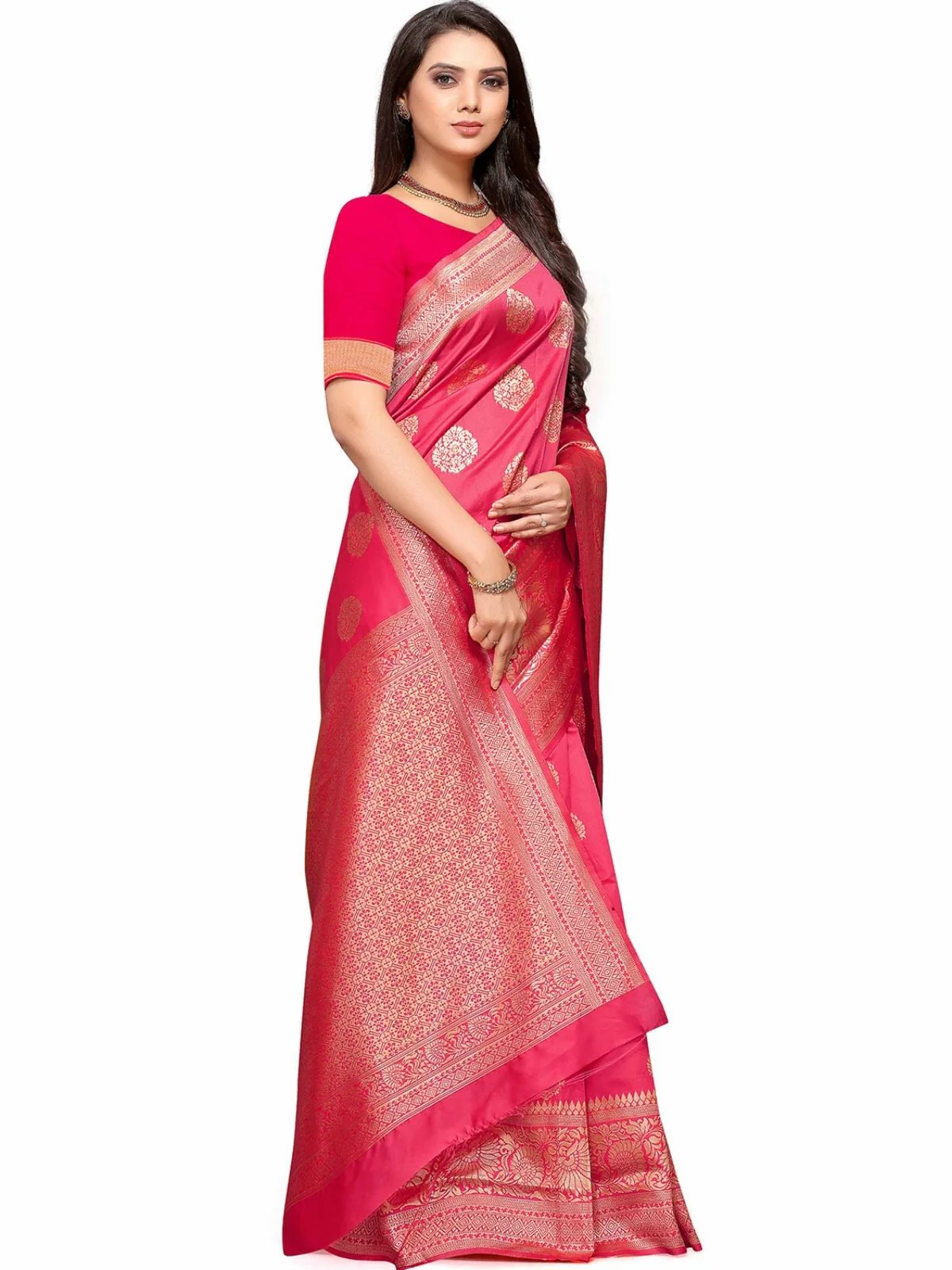 Odette Pink Silk Blend Embellished Saree For Women - Image 2