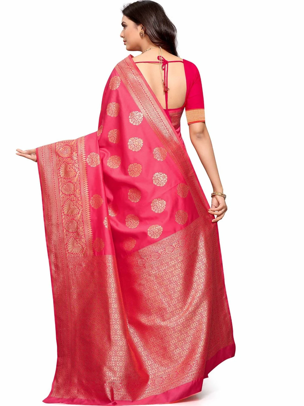 Odette Pink Silk Blend Embellished Saree For Women - Image 4
