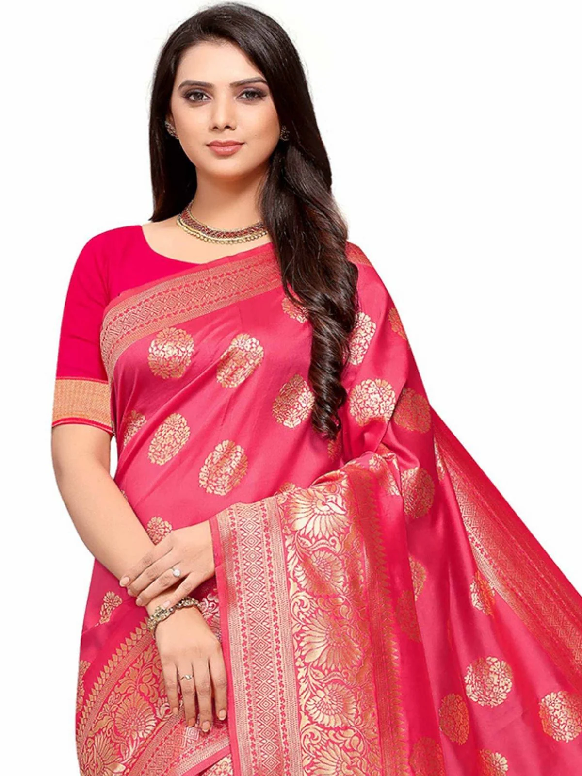 Odette Pink Silk Blend Embellished Saree For Women - Image 5