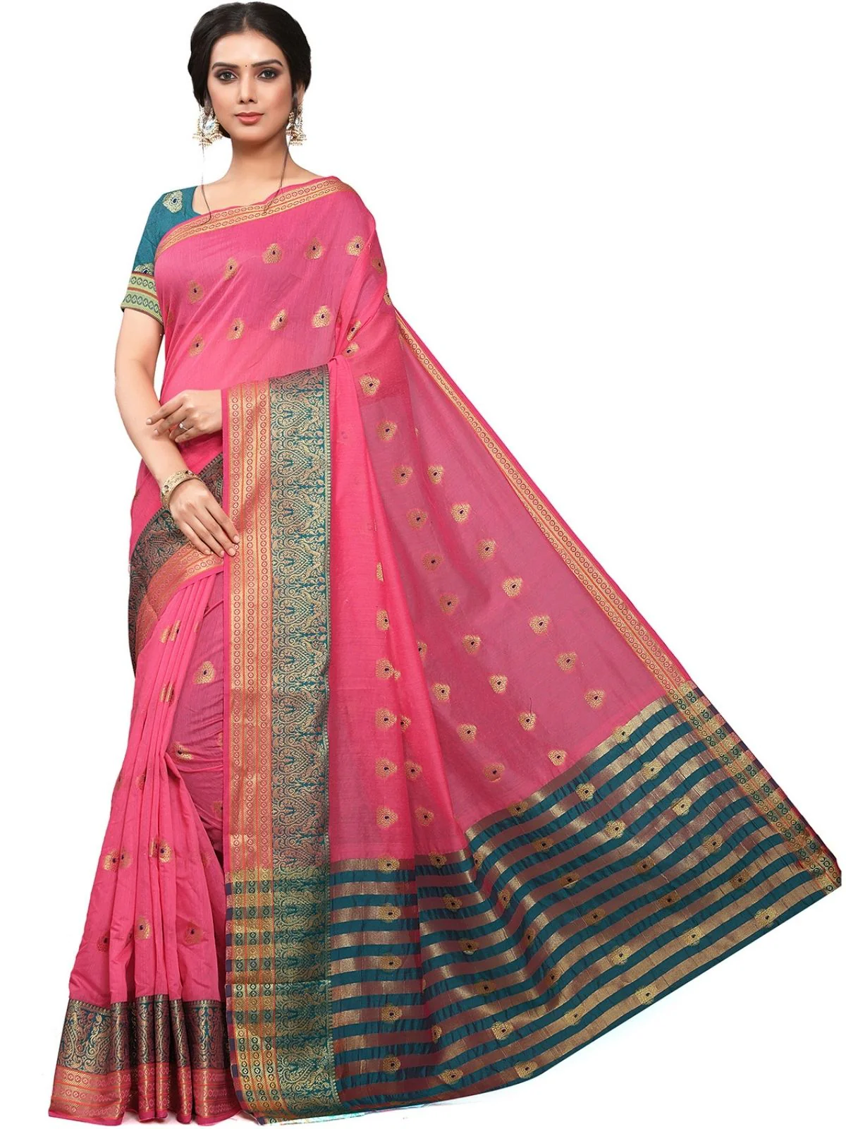 Odette Pink Silk Blend Embellished Saree For Women