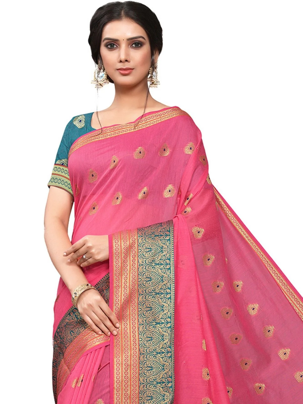 Odette Pink Silk Blend Embellished Saree For Women - Image 5