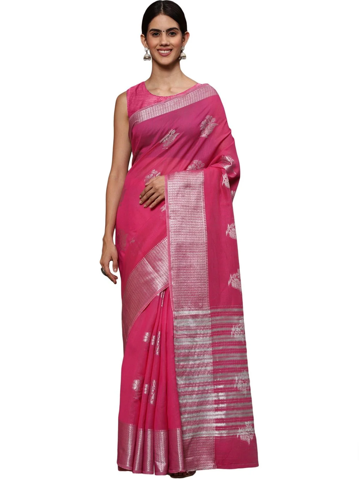 Odette Pink Silk Blend Embellished Saree For Women
