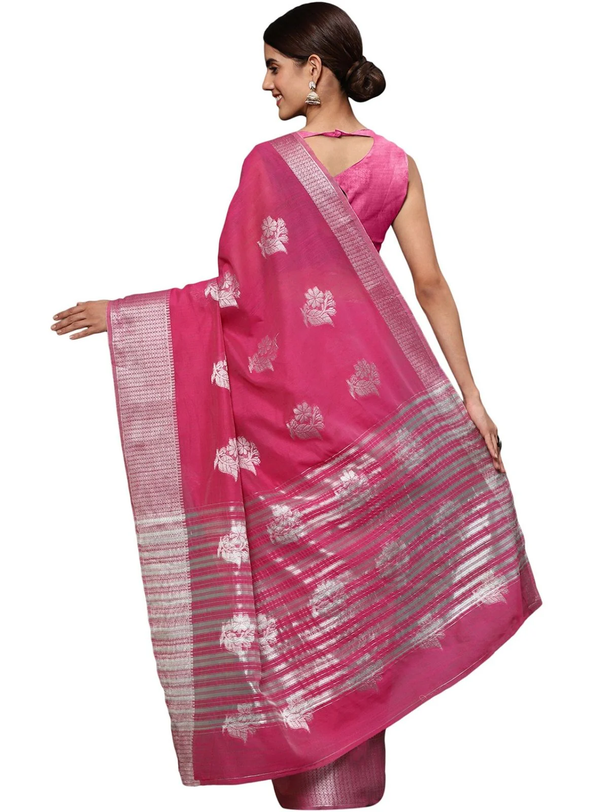 Odette Pink Silk Blend Embellished Saree For Women - Image 4