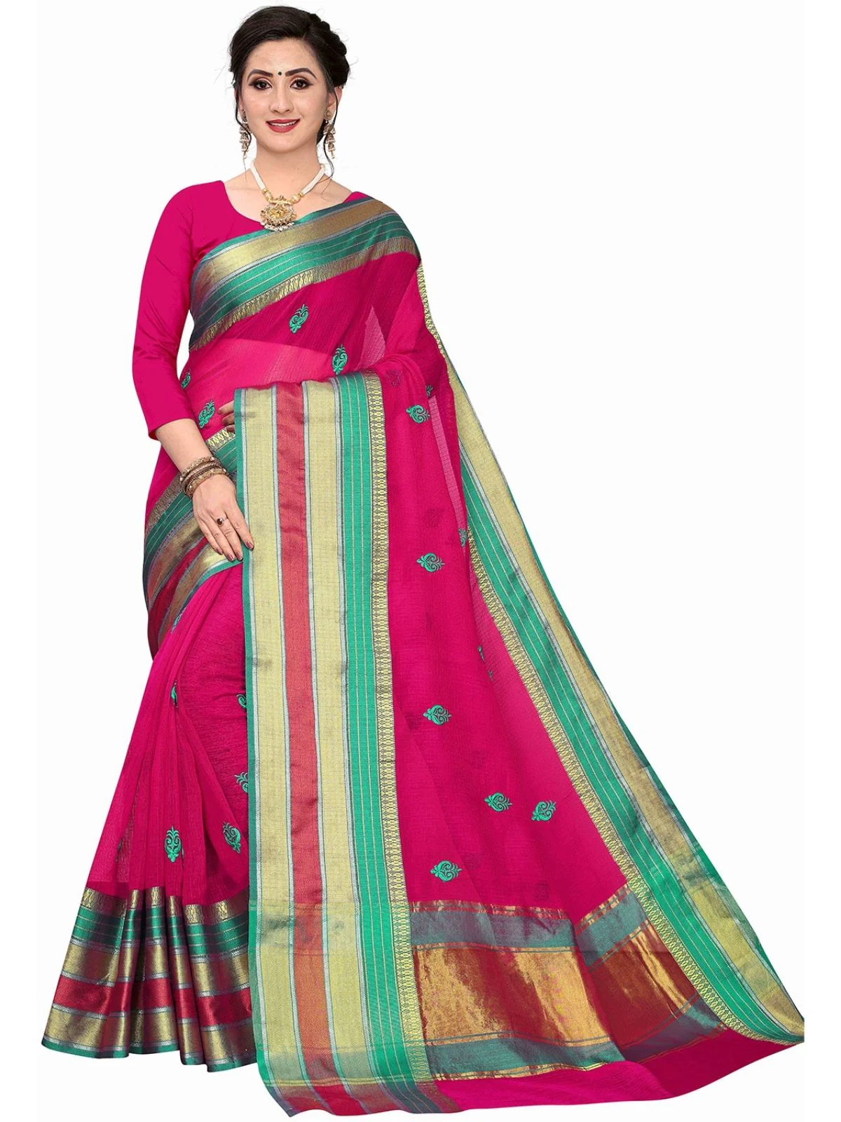 Odette Pink Silk Blend Embellished Saree For Women