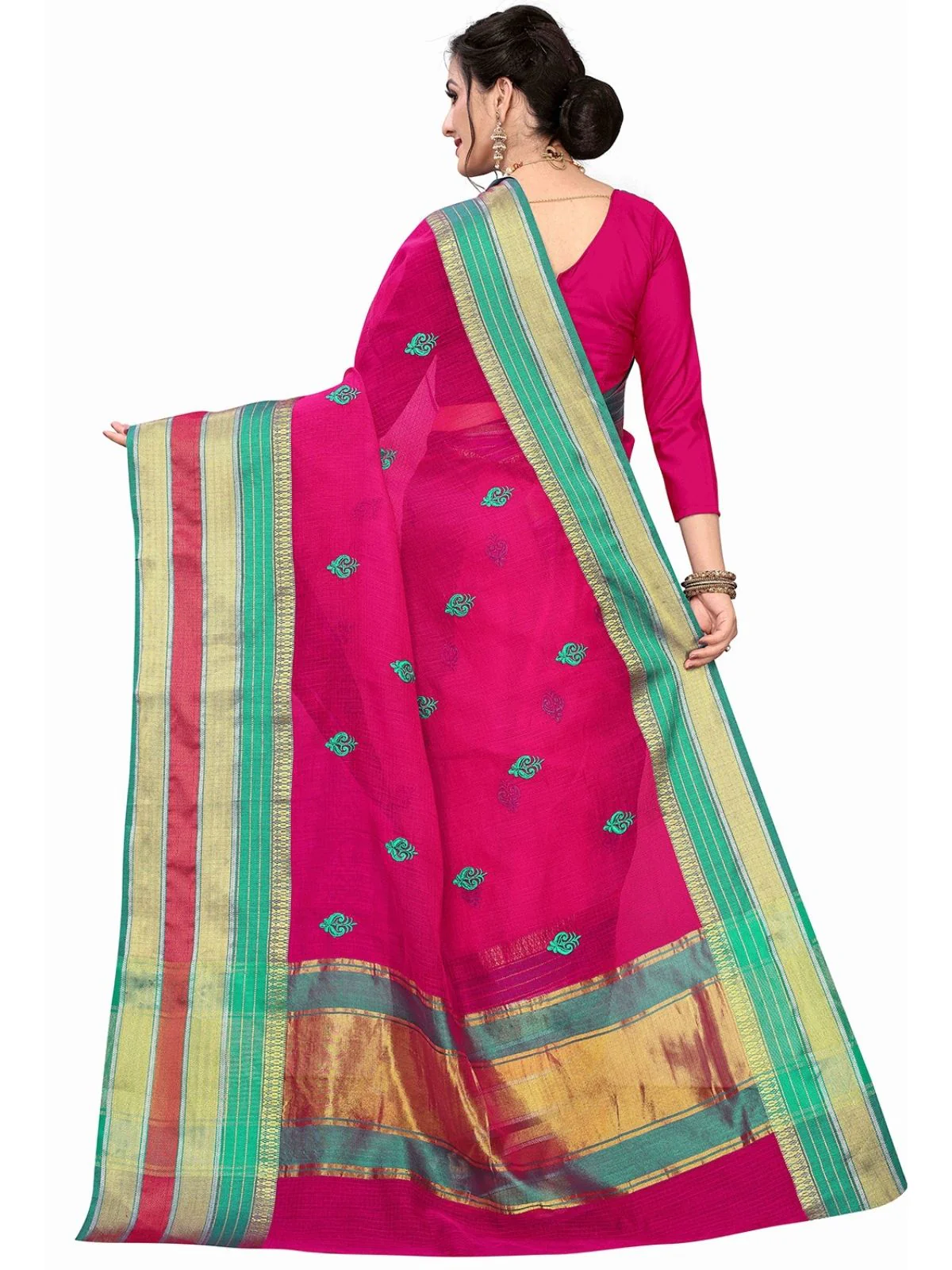 Odette Pink Silk Blend Embellished Saree For Women - Image 4