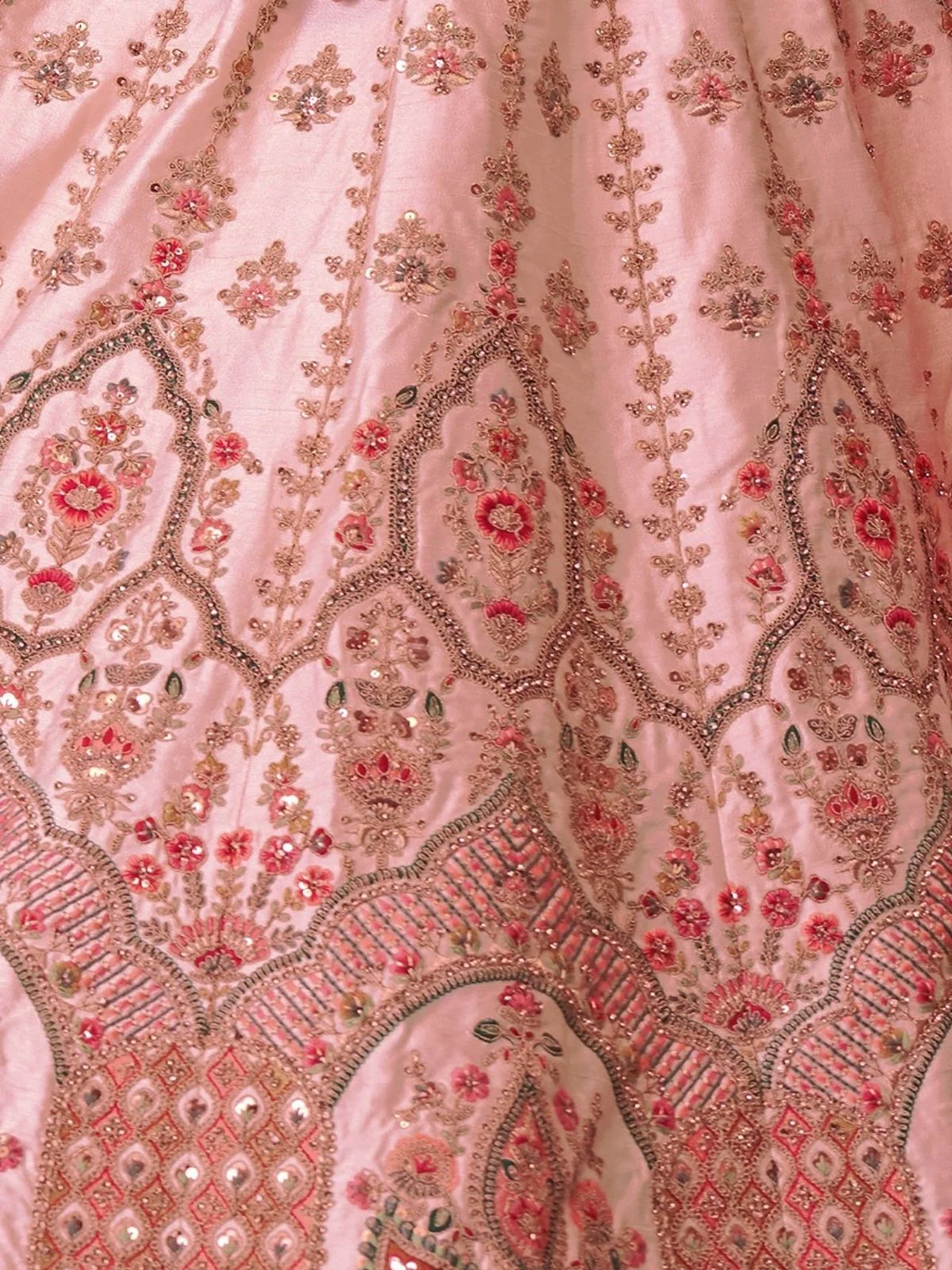 Odette Pink Silk Blend Embroidered Semi-Stitched Lehenga For Women - Image 6