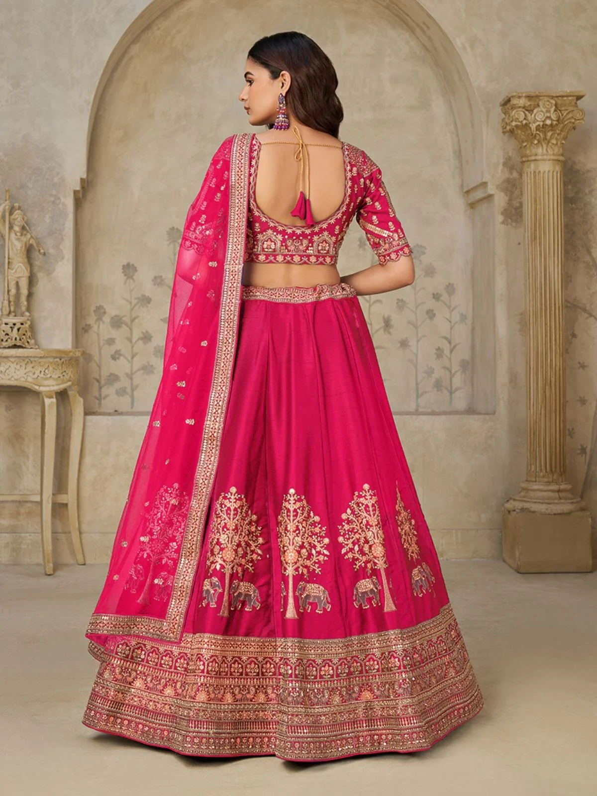 Odette Pink Silk Blend Embroidered Semi-Stitched Lehenga For Women - Image 2