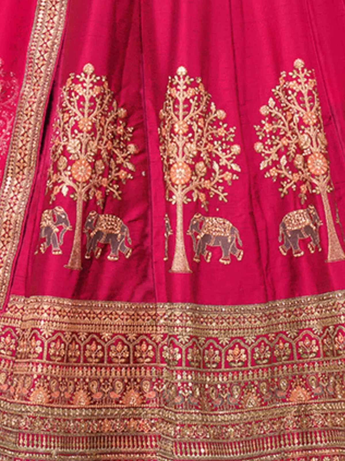 Odette Pink Silk Blend Embroidered Semi-Stitched Lehenga For Women - Image 4