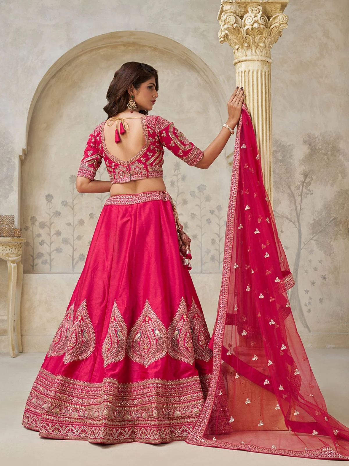 Odette Pink Silk Blend Embroidered Semi-Stitched Lehenga For Women - Image 2
