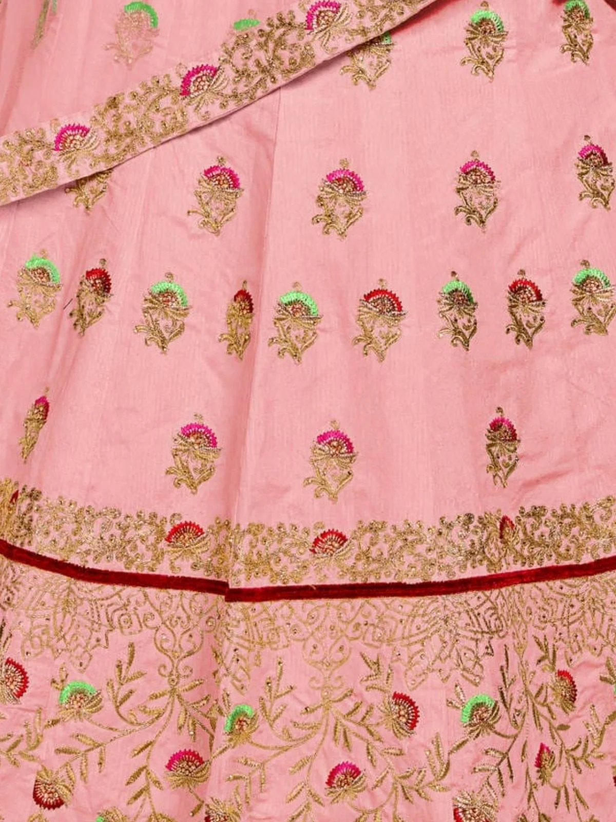 Odette Pink Silk Blend Embroidered Semi Stitched Lehenga With Blouse For Women - Image 5