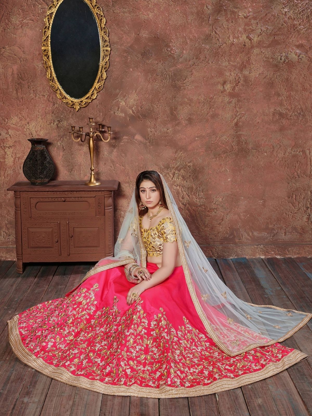 Odette Pink Silk Blend Embroidered Semi Stitched Lehenga With Blouse For Women - Image 4