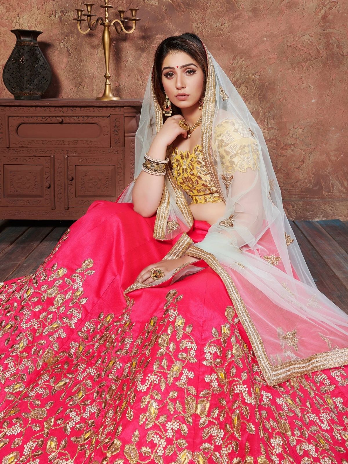 Odette Pink Silk Blend Embroidered Semi Stitched Lehenga With Blouse For Women - Image 5