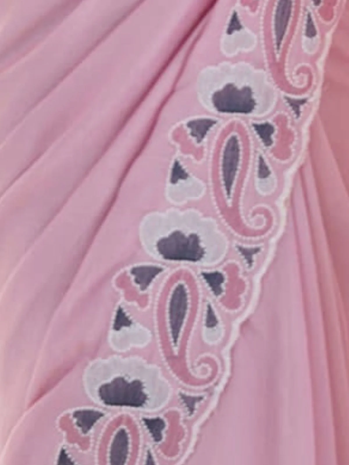 Odette Pink Silk Blend Embroidered Solid Saree For Women - Image 5